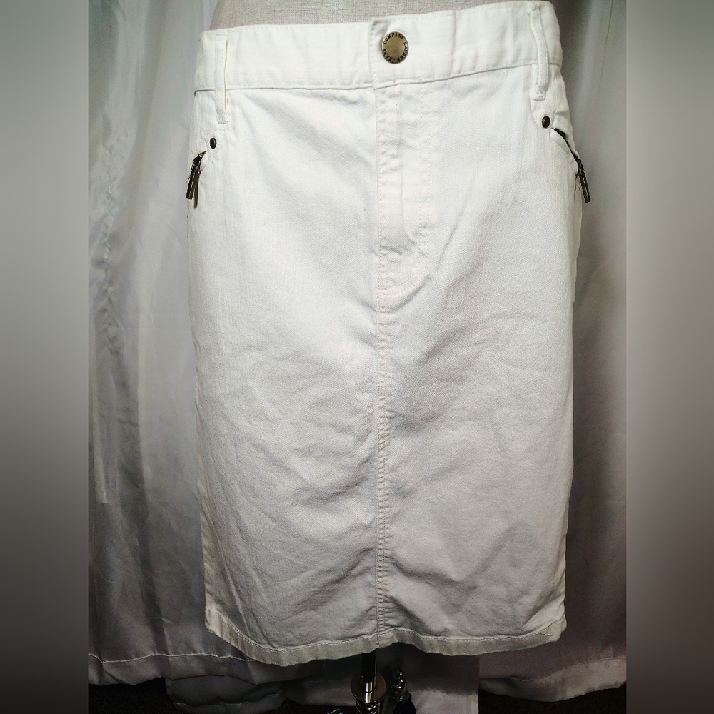 LRL Ralph Lauren Denim Mini Skirt, Ivory, Cotton, Zip Pockets, Zip Closure, 16